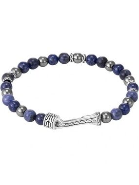John Hardy Classic Chain Sterling Silver Lapis Sodalite Hematite Beaded Bracelet